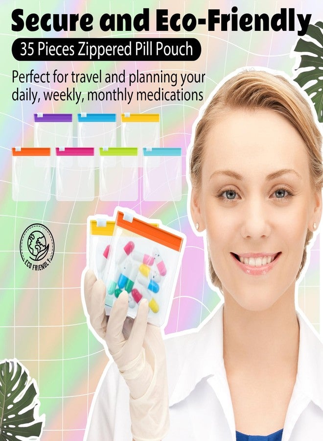 شير مجموعة أكياس حبوب شير، 35 قطعة، أكياس حبوب بسحاب، قابلة لإعادة الاستخدام، شفافة، منظم أدوية، منظم أدوية ذاتي الإغلاق، أكياس بلاستيكية للسفر مع قفل منزلق للتخزين (ألوان زاهية). - Image 3